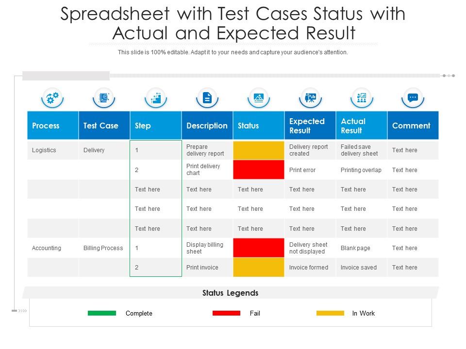 Spreadsheet With Test Cases Status Spreadsheet With Actual And Expected