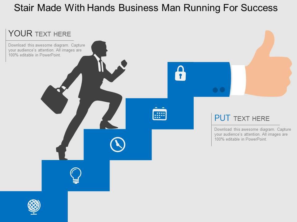 stair_made_with_hands_business_man_running_for_success_flat_powerpoint_design_Slide01