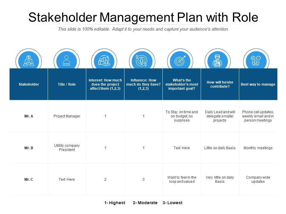 Stakeholder management plan with role Slide01