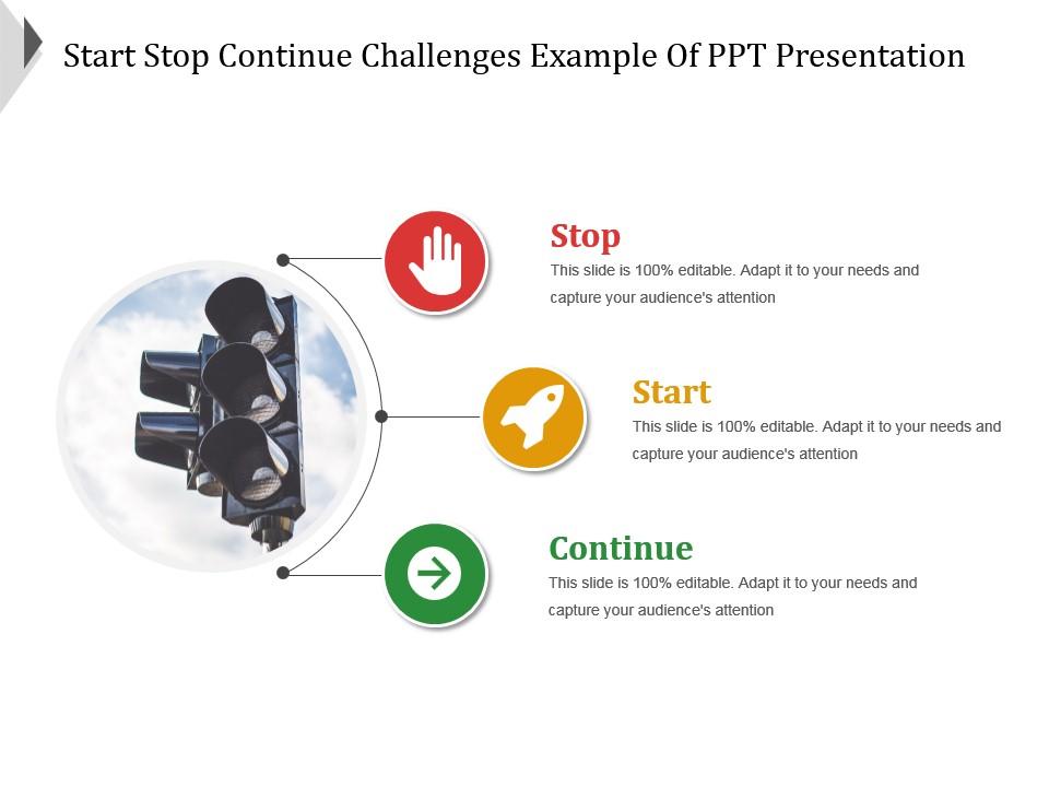 Start stop continue challenges example of ppt presentation Slide01