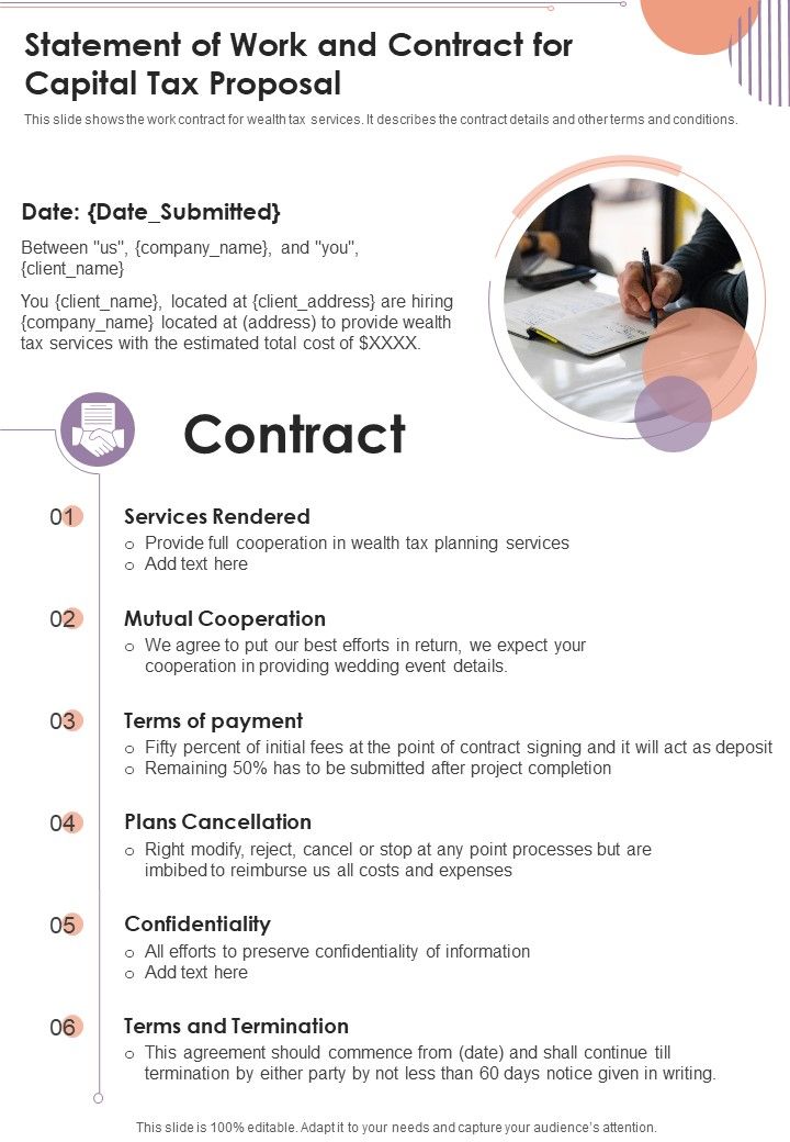 Statement Of Work And Contract For Capital Tax Proposal One Pager