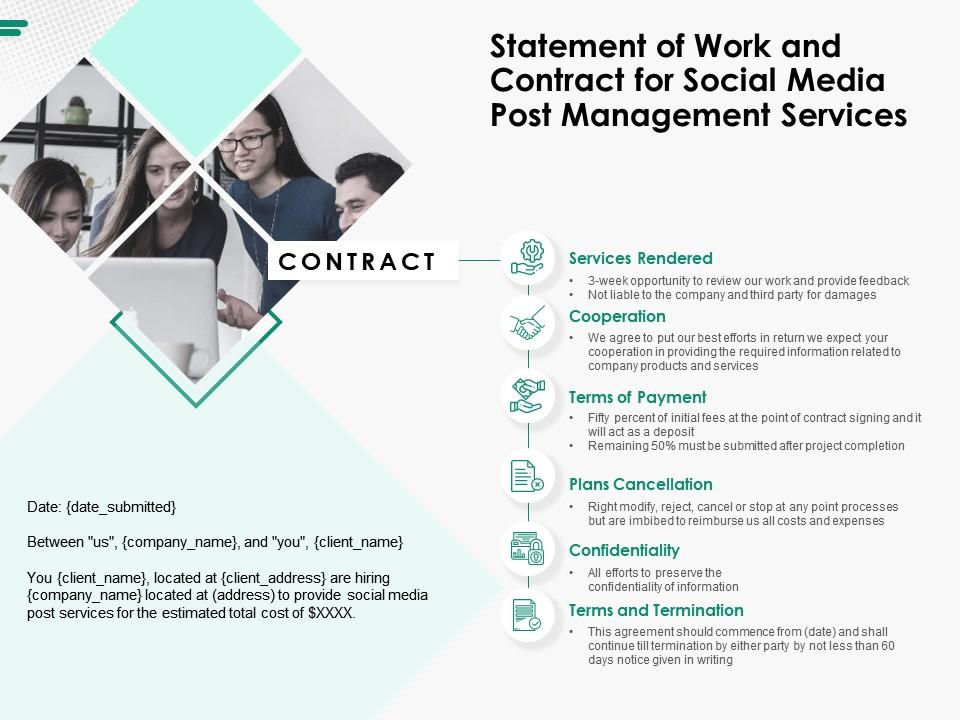 Statement Of Work And Contract For Social Media Post Management Services  Ppt Background Image | Presentation Graphics | Presentation PowerPoint  Example | Slide Templates
