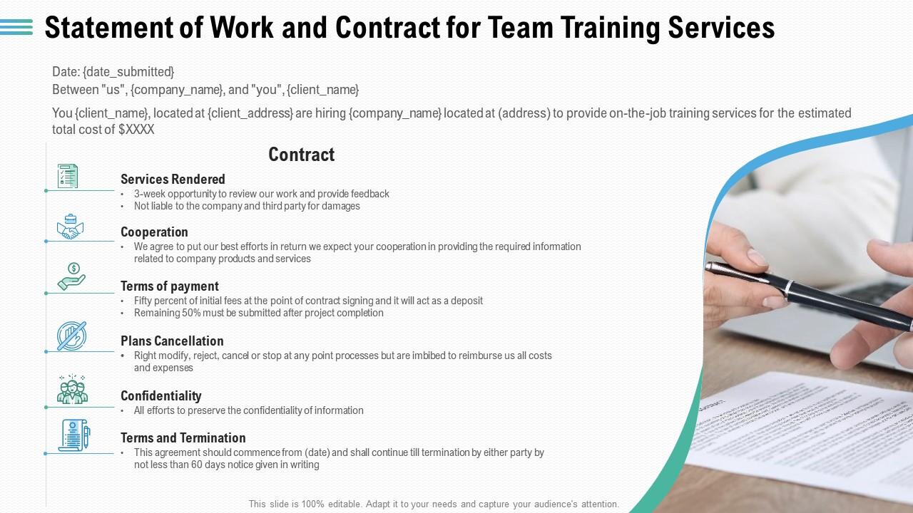Statement of work and contract for team training services