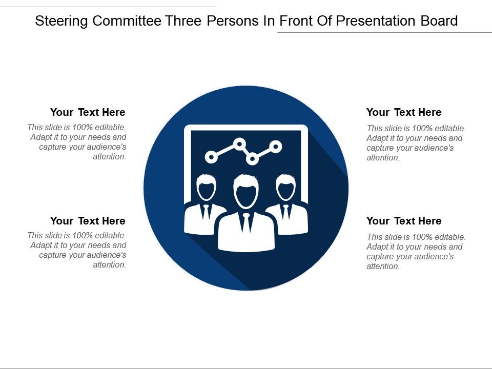 Steering Committee Three Persons In Front Of Presentation Board | Powerpoint  Templates Designs | Ppt Slide Examples | Presentation Outline