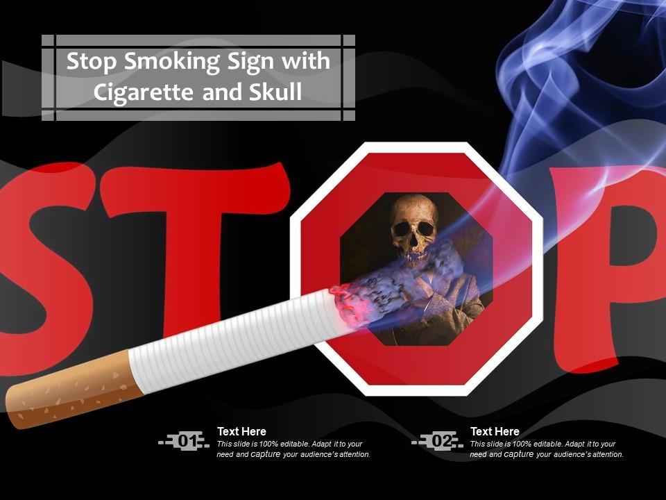 Stop smoking sign with cigarette and skull