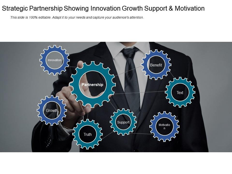 Strategic partnership showing innovation growth support and motivation Slide01