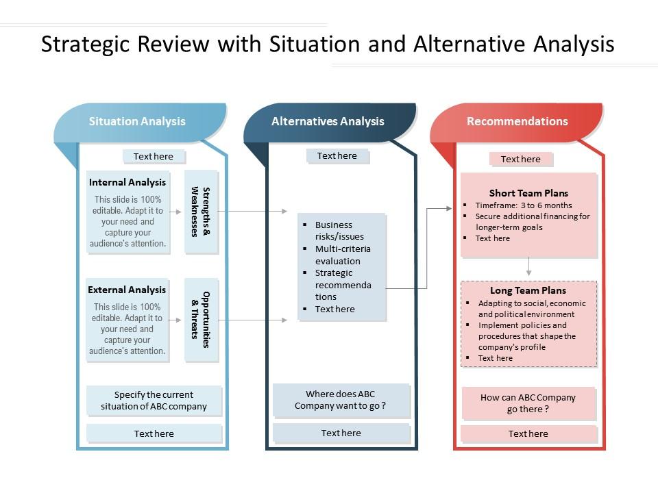 Strategic review with situation and alternative analysis