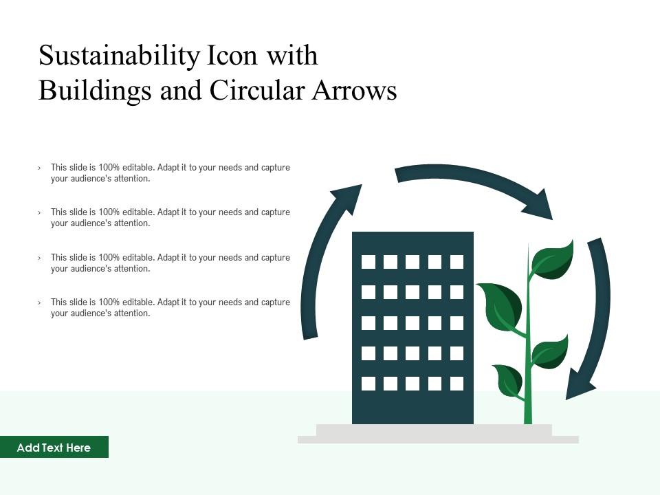 Sustainability icon with buildings and circular arrows Slide01