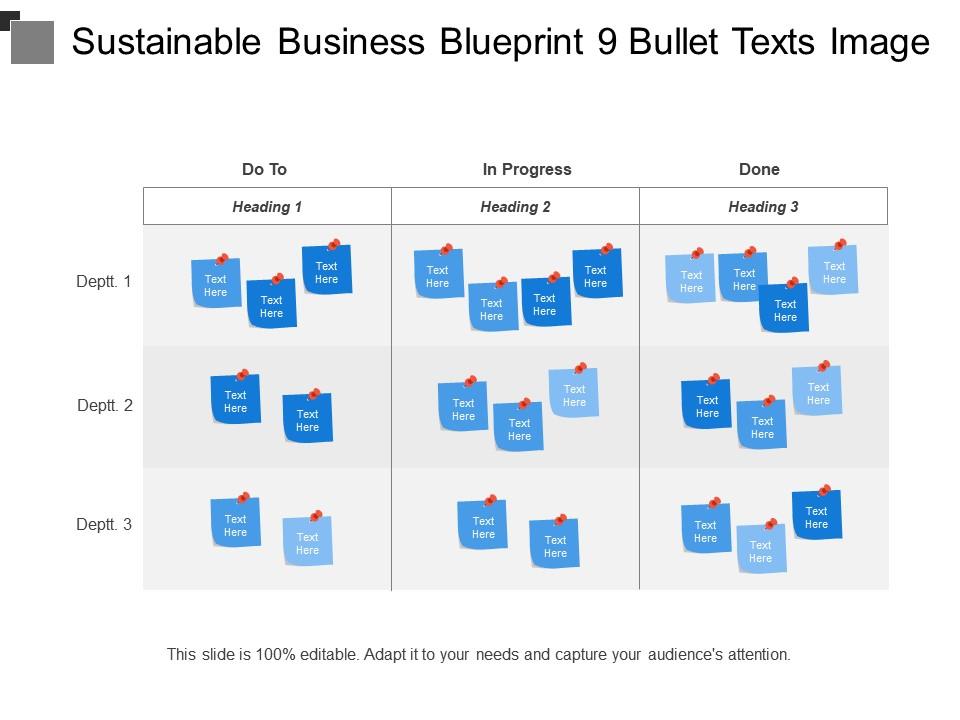 Sustainable business blueprint 9 bullet texts image Slide00