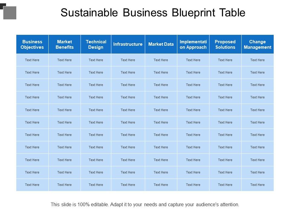 Sustainable business blueprint table Slide00