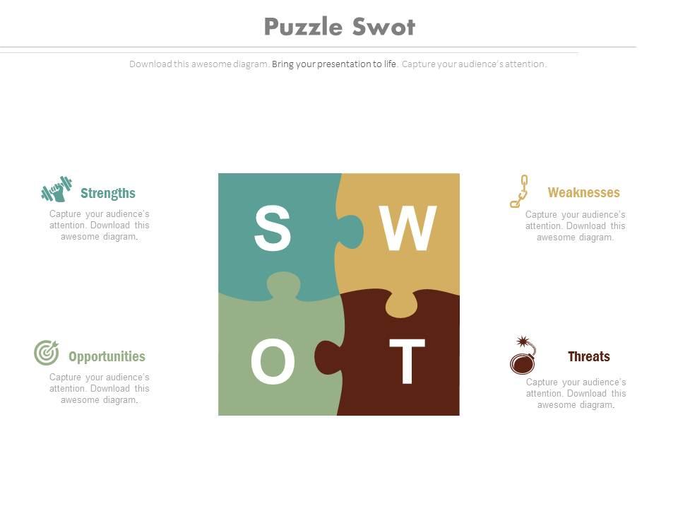 Swot analysis puzzle diagram and icons flat powerpoint design Slide00