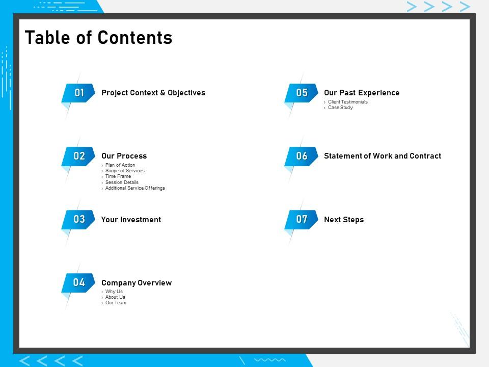 Table of contents next steps ppt powerpoint presentation icon show Slide01