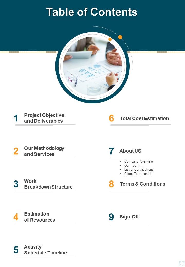 Table Of Contents Project Plan Proposal Template One Pager Sample ...