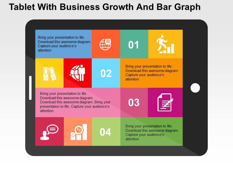 Tablet with business growth and bar graph flat powerpoint design Slide01