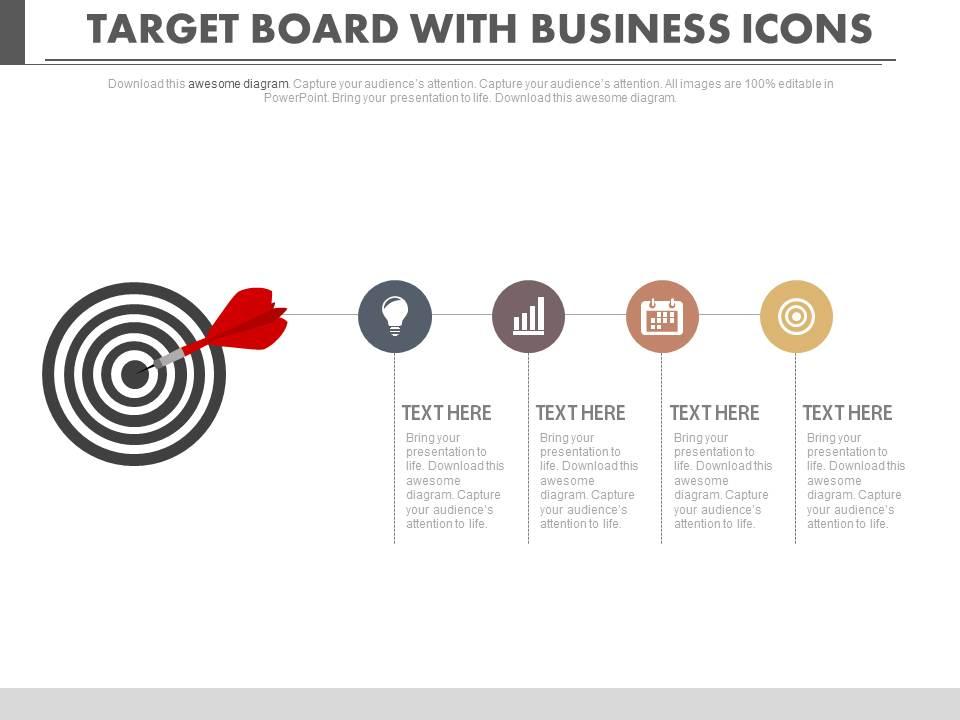 Target board with business icons for goal achievement powerpoint slides Slide01