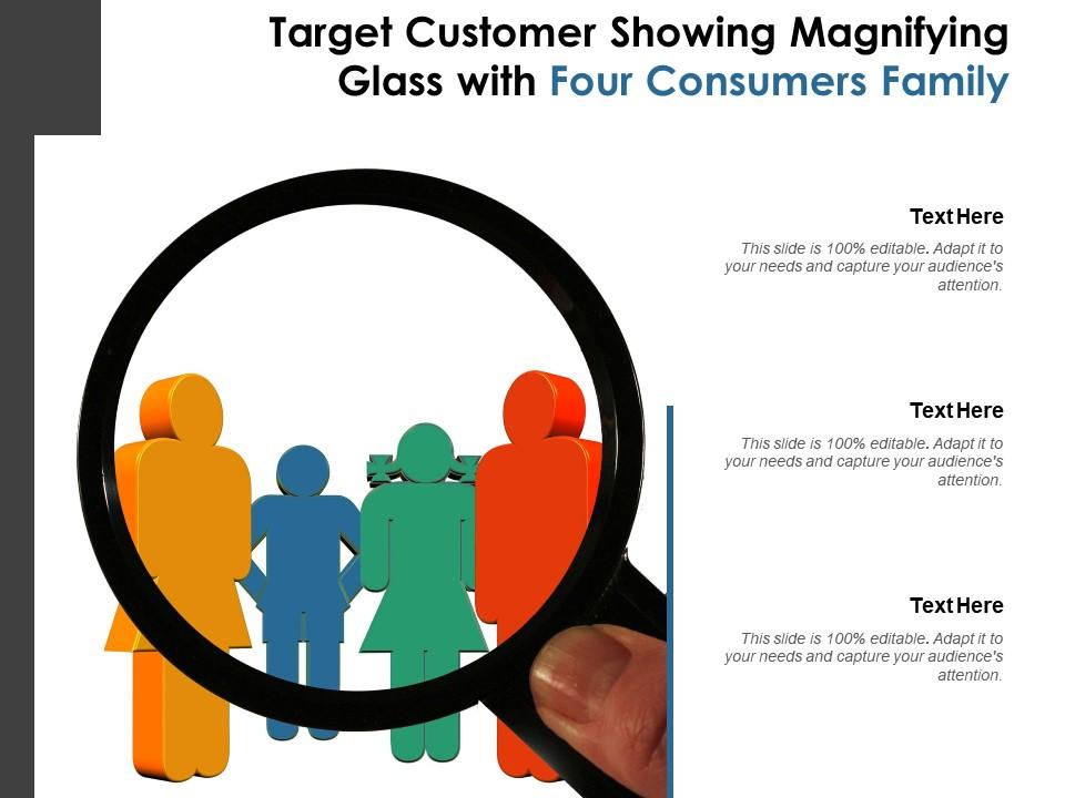 target_customer_showing_magnifying_glass_with_four_consumers_family_Slide01