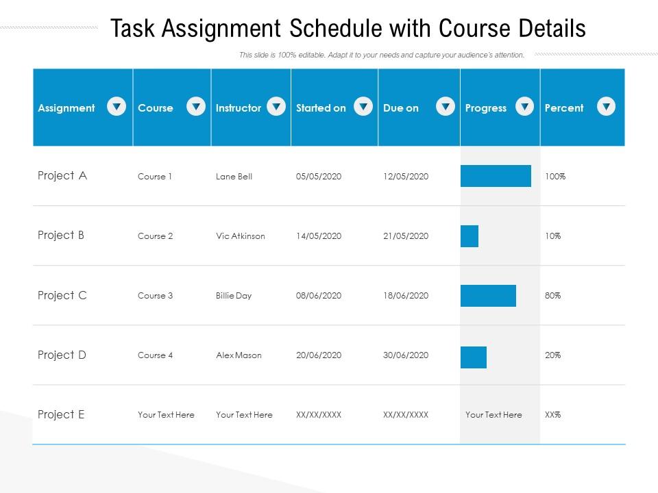 Task Assignment Schedule With Course Details | PowerPoint Slides ...