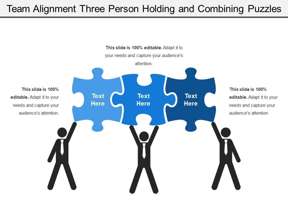Team alignment three person holding and combining puzzles ...