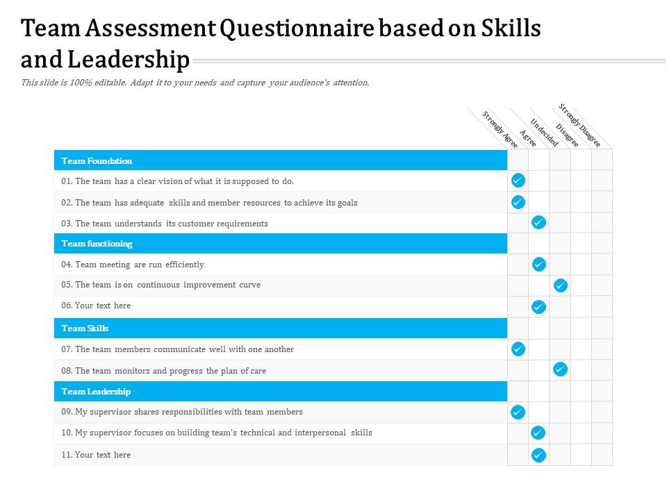 Team Assessment Questionnaire Based On Skills And Leadership