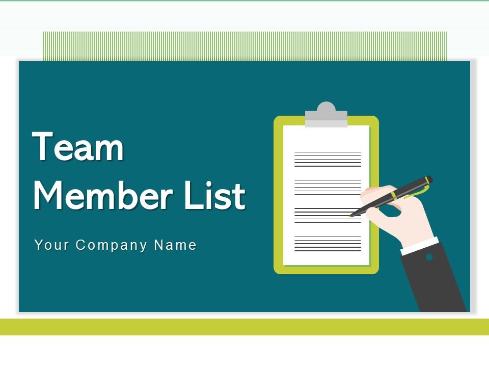 Team member list marketing dashboard assignment infographic Slide00