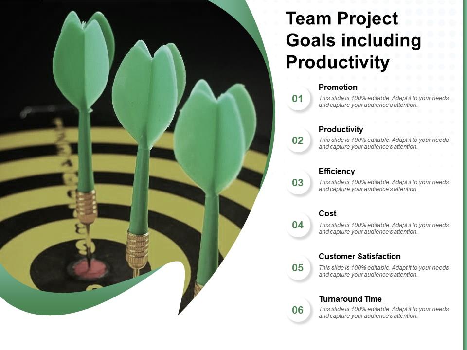 Team project goals including productivity