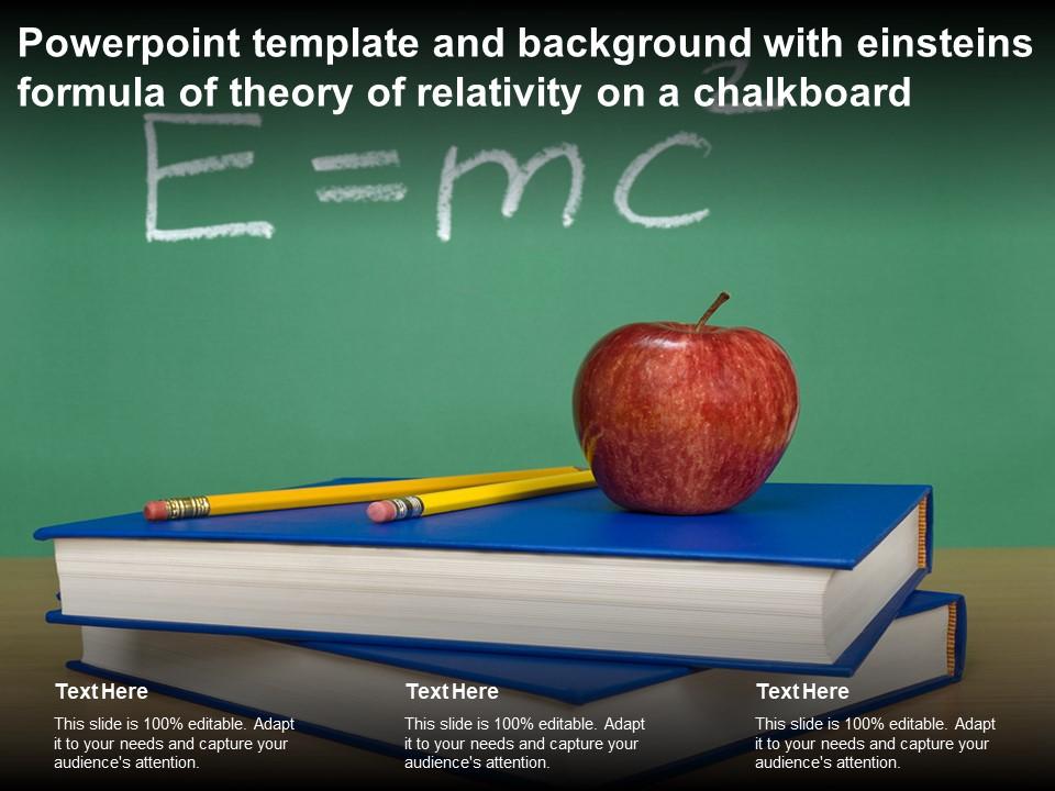 Template and background with einsteins formula of theory of relativity on a chalkboard