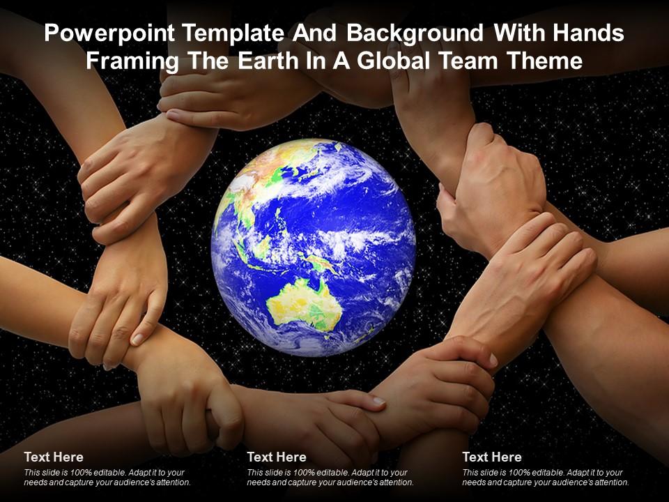 Template and background with hands framing the earth in a global team theme Slide01