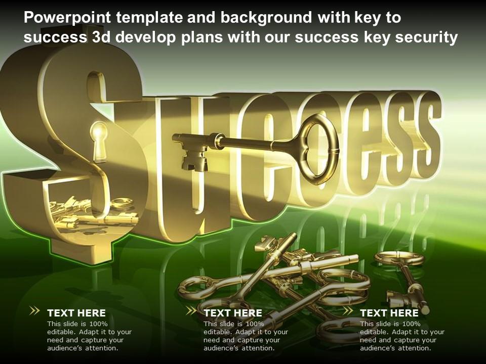 Template and background with key to success 3d develop plans with our success key security Slide01