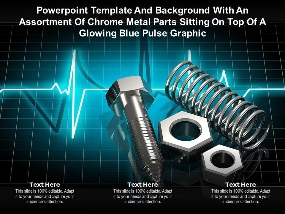 Template With An Assortment Of Chrome Metal Parts Sitting On Top Of A