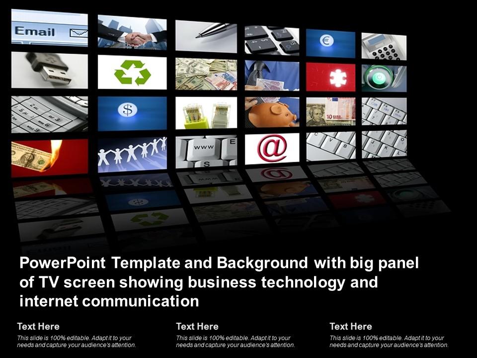 Template with big panel of tv screen showing business technology and internet communication