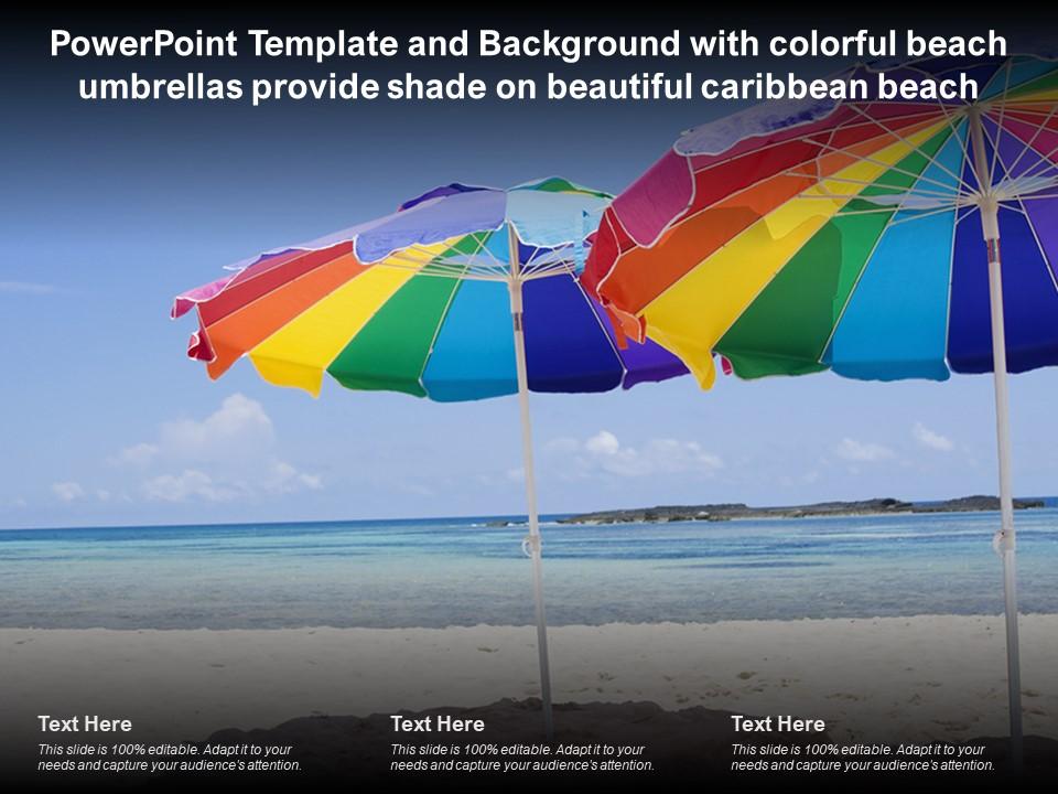 Template with colorful beach umbrellas provide shade on beautiful caribbean beach Slide01