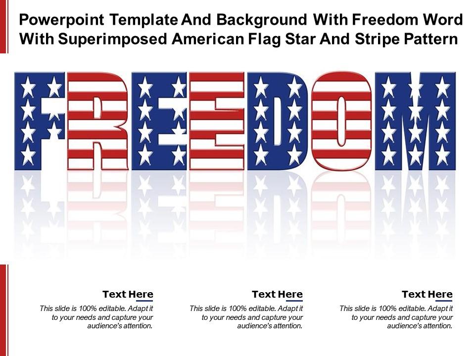 Template with freedom word with superimposed american flag star and stripe pattern Slide01