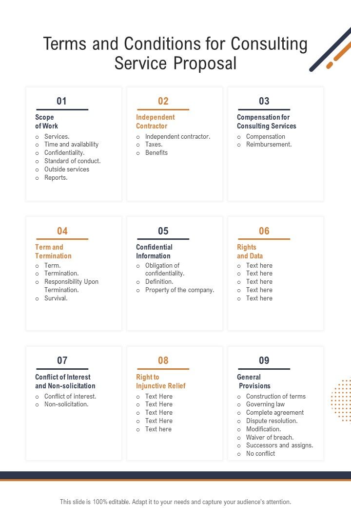 Terms And Conditions For Consulting Service Proposal One Pager Sample