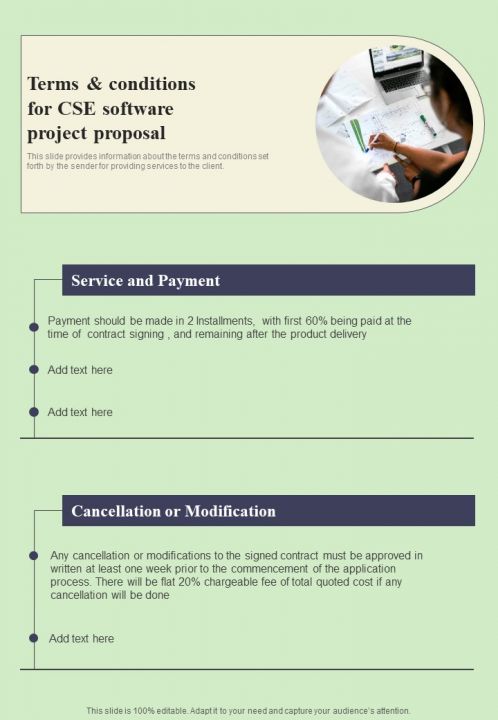 Terms And Conditions For Cse Software Project Proposal One Pager Sample