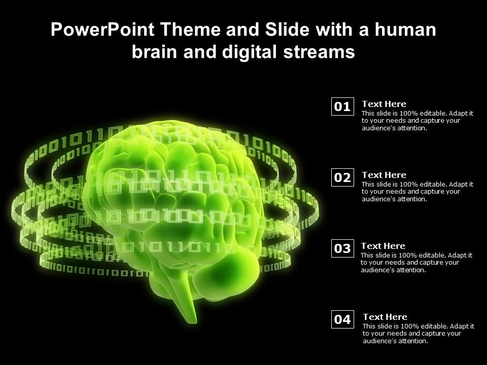 Theme and slide with a human brain and digital streams ppt powerpoint