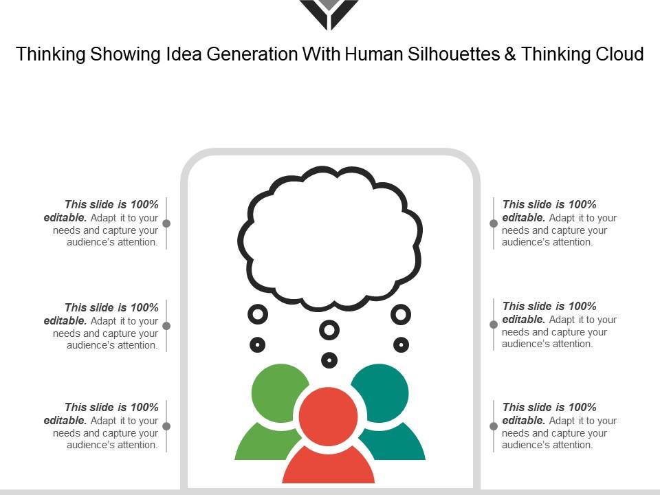 Thinking showing idea generation with human silhouettes and thinking cloud Slide01