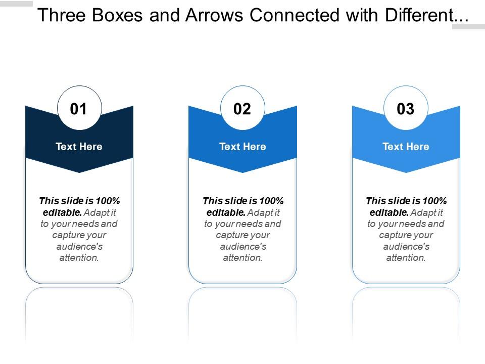 Three boxes and arrows connected with different colours Slide01