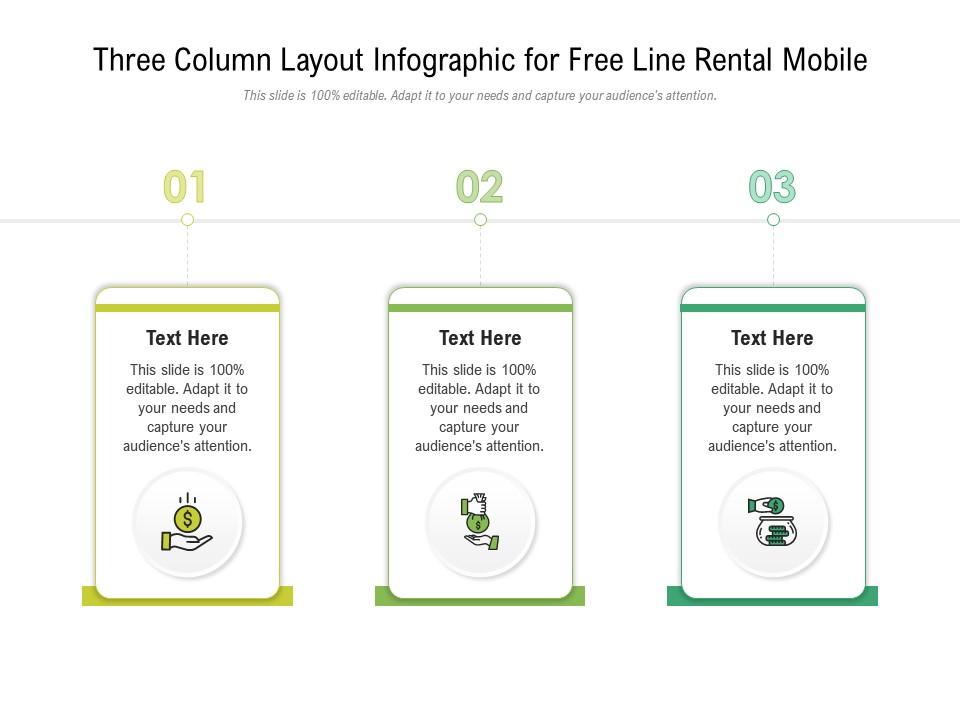 Three column layout for free line rental mobile infographic template