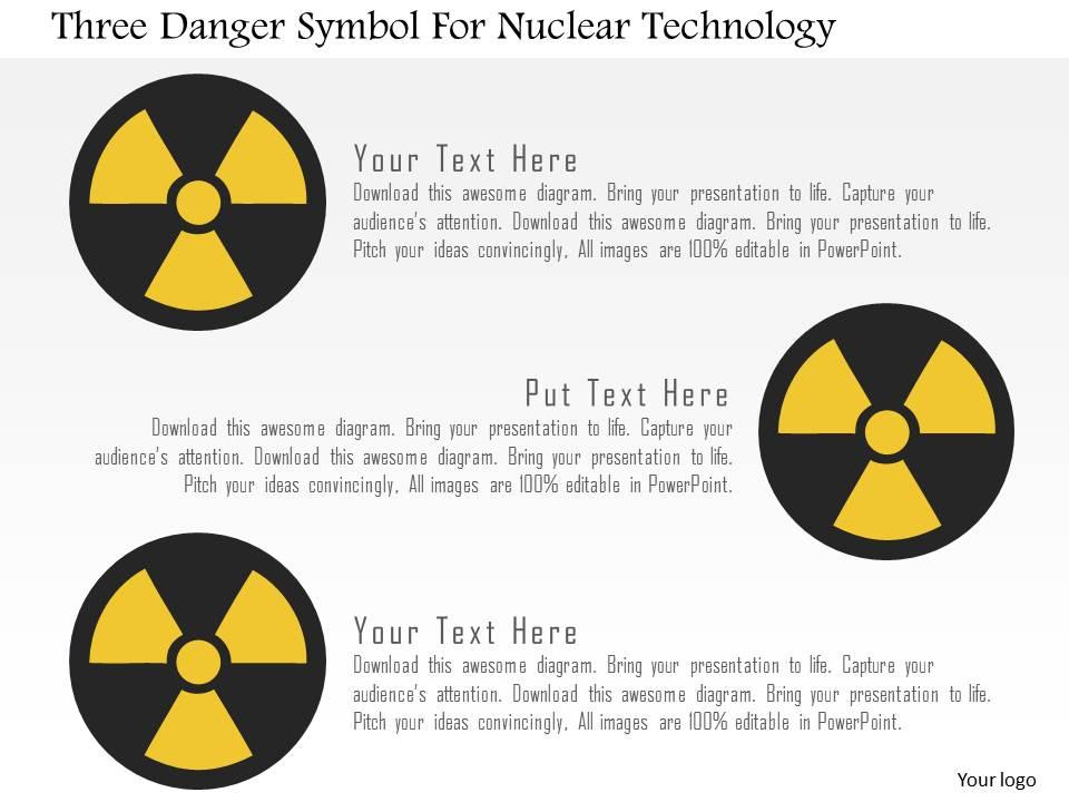 Three danger symbol for nuclear technology flat powerpoint design Slide01