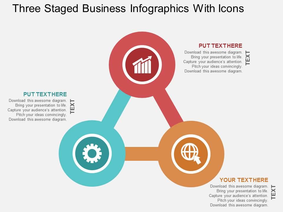 Three Staged Business Infographics With Icons Flat Powerpoint Design ...