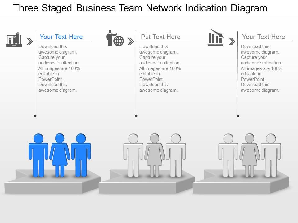 three_staged_business_team_network_indication_diagram_powerpoint_template_slide_Slide01