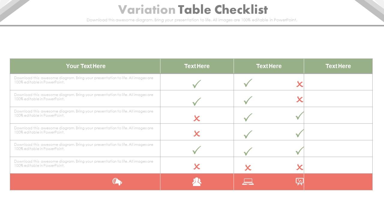 Three staged variation table checklist powerpoint slides Slide01