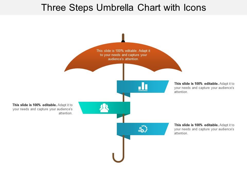 Three steps umbrella chart with icons Slide00