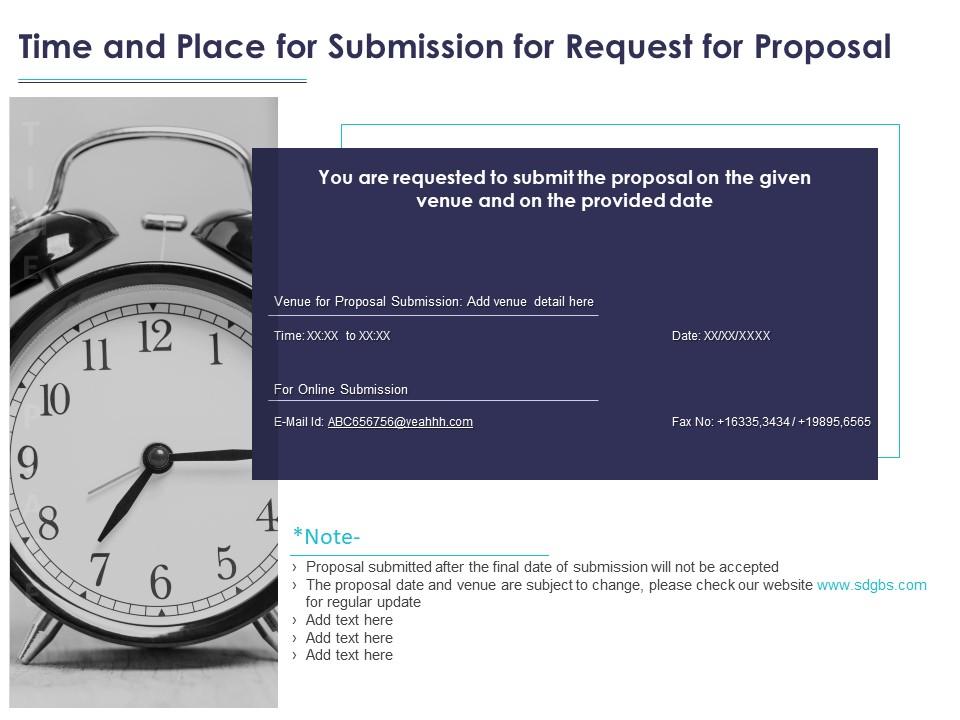 Time and place for submission for request for proposal ppt styles clipart