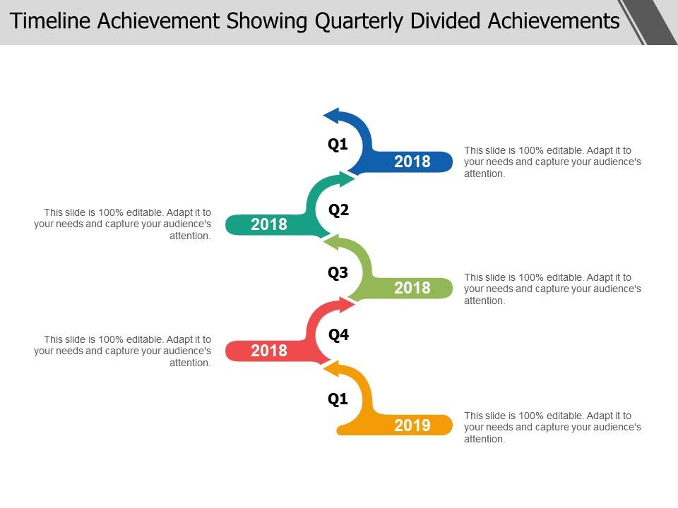 Timeline achievement showing quarterly divided achievements Slide01