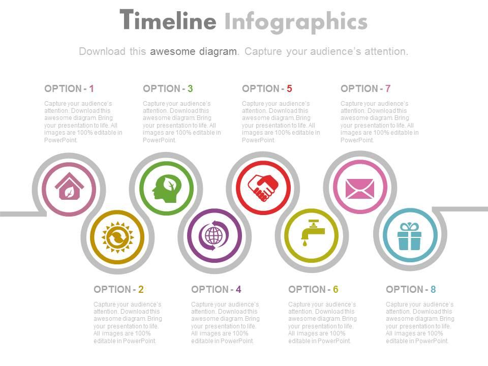 Timeline with business icons for global communication flat powerpoint design Slide01