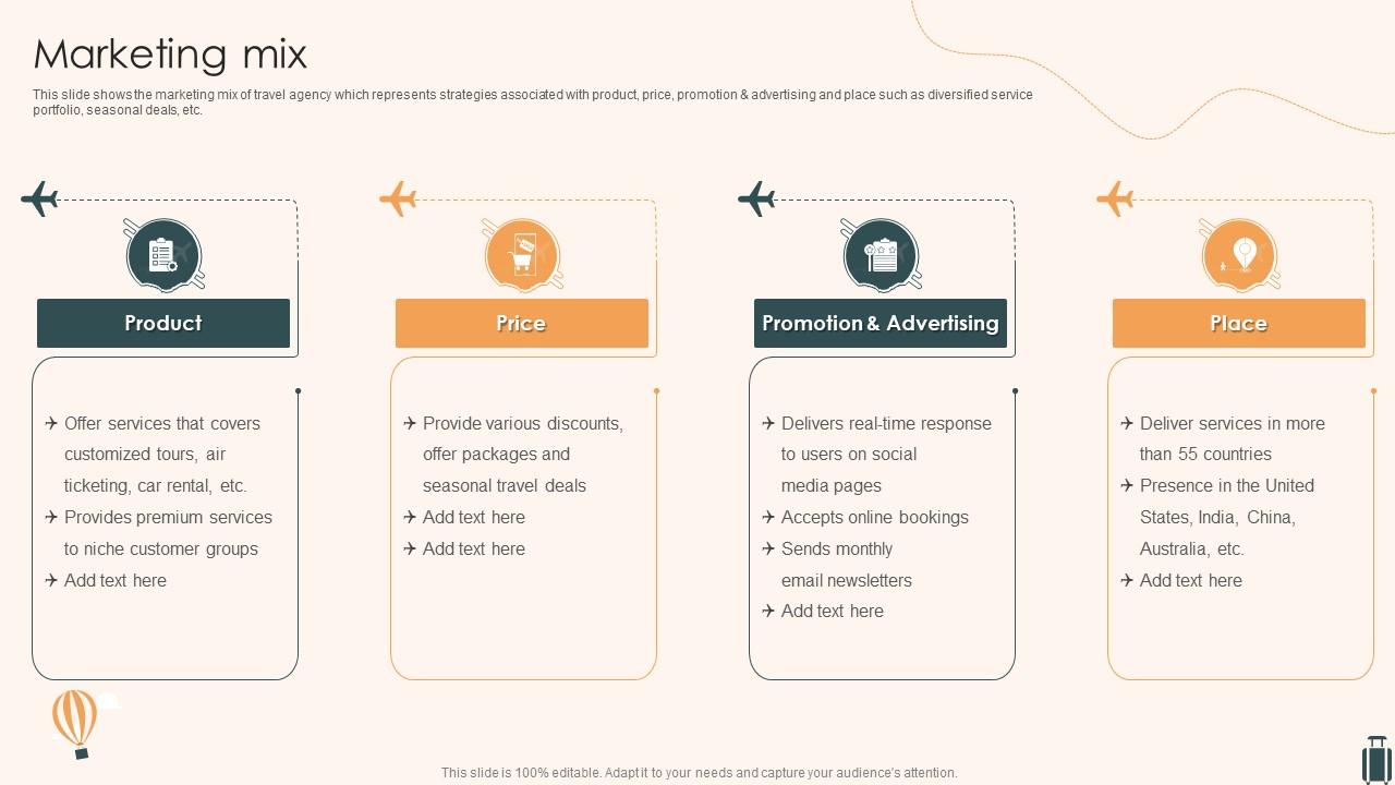 Tourism And Travel Company Profile Marketing Mix Presentation