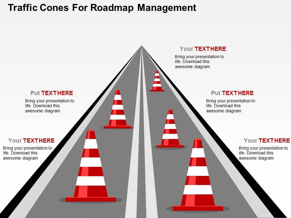 Traffic cones for roadmap management flat powerpoint design Slide00
