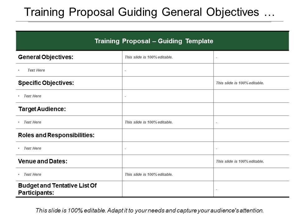 Training proposal guiding general objectives target roles and responsibilities Slide00