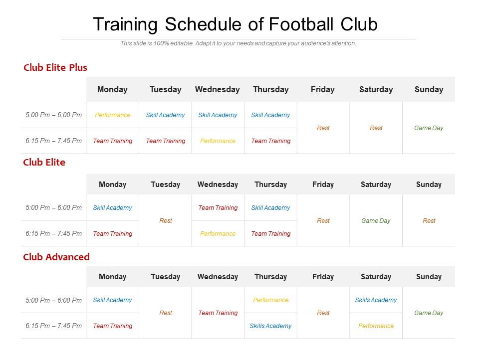 Training schedule of football club